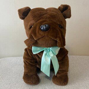 NWOT Shoppers Drug Mart Valentine's Day XOXO Brown Bulldog Teal Bow 14"